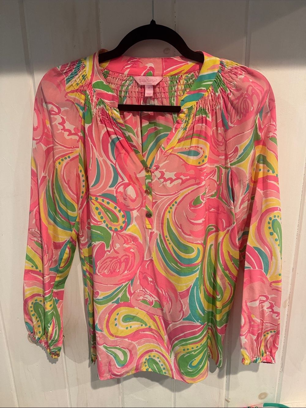 Lilly Pulitzer Elsa 100% Silk Blouse - "So A Peeling" Print 🦧🌴💖